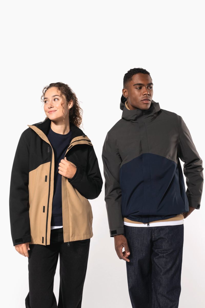Parka 3-en-1 imperméable à capuche bicolore unisexe