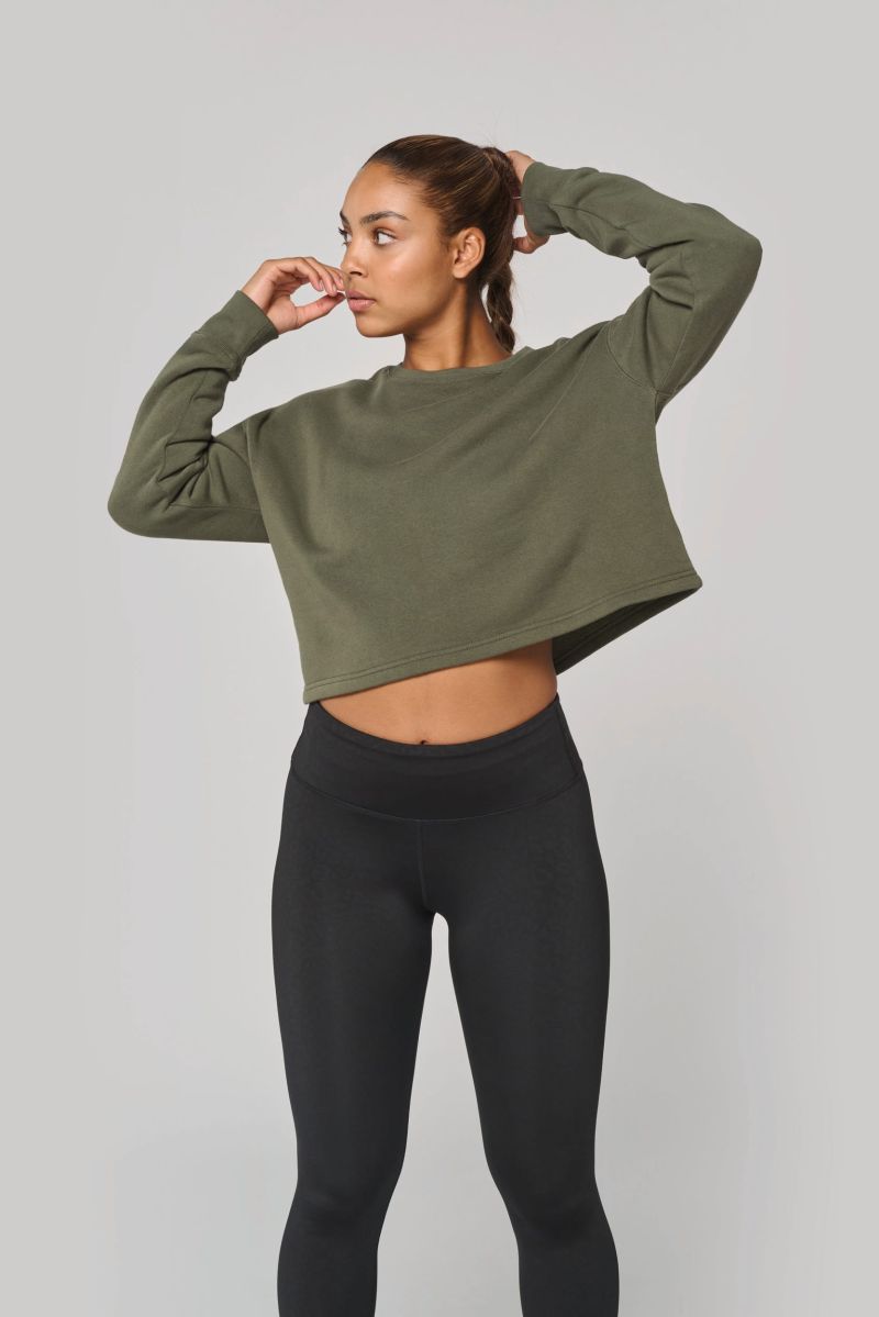 Sweat-shirt crop col rond femme